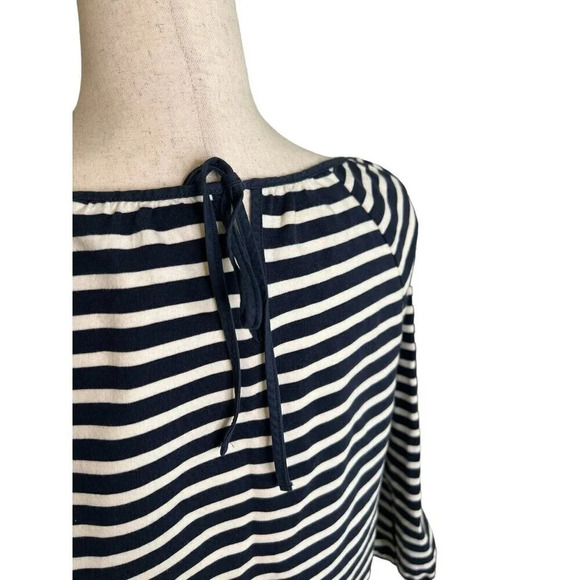J Crew Top Small Navy White Striped Peasant Classic Nautical Coastal Vacation - Picture 10 of 15